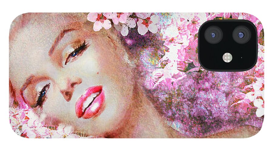 Theo Danella iPhone 12 Case featuring the painting Marilyn Cherry Blossoms Pink by Theo Danella