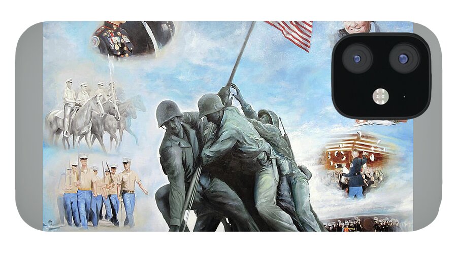 Marine Corps Art iPhone 12 Case featuring the painting Marine Corps Art Academy Commemoration Oil Painting by Todd Krasovetz by Todd Krasovetz