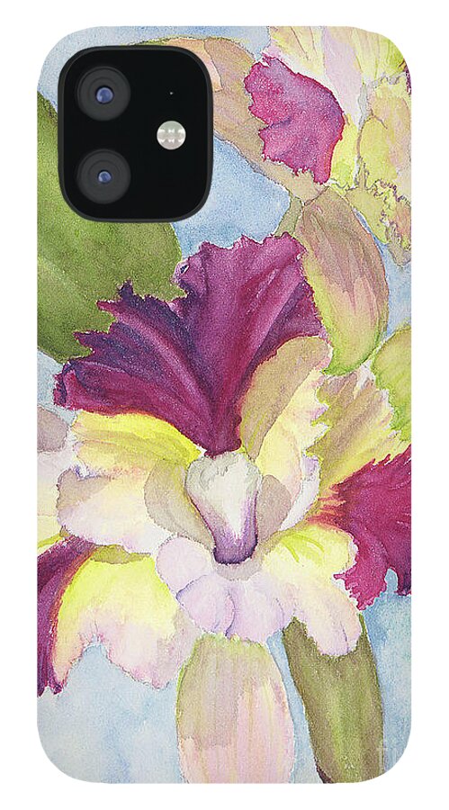 Orchid iPhone 12 Case featuring the painting Colorful Cattleya Orchid by Lisa Debaets