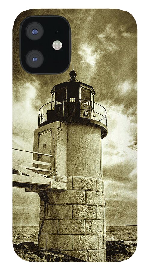 Marshall Point Lighthouse iPhone 12 Case featuring the photograph Marshall Point Lighthouse sepia distessed antique look by David Smith