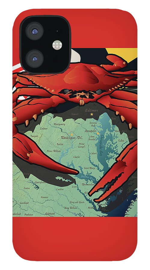 Crab iPhone 12 Case featuring the digital art Maryland Red Crab by Joe Barsin