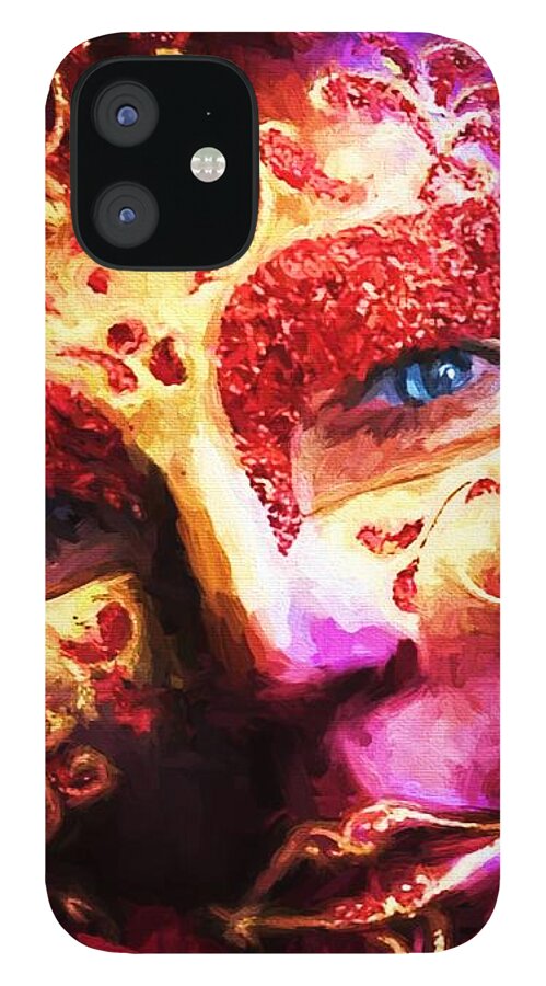 Mask iPhone 12 Case featuring the digital art Masquerade 2 by Charmaine Zoe