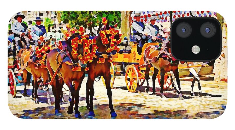 Procession iPhone 12 Case featuring the mixed media May Day Fair in Sevilla, Spain by Tatiana Travelways