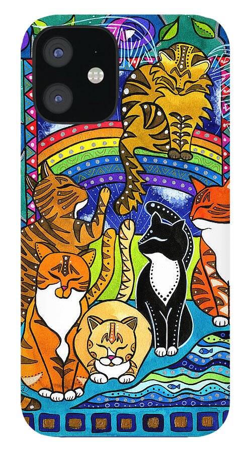 Cat iPhone 12 Case featuring the painting Meet Me At The Rainbow Bridge - Cat Painting by Dora Hathazi Mendes