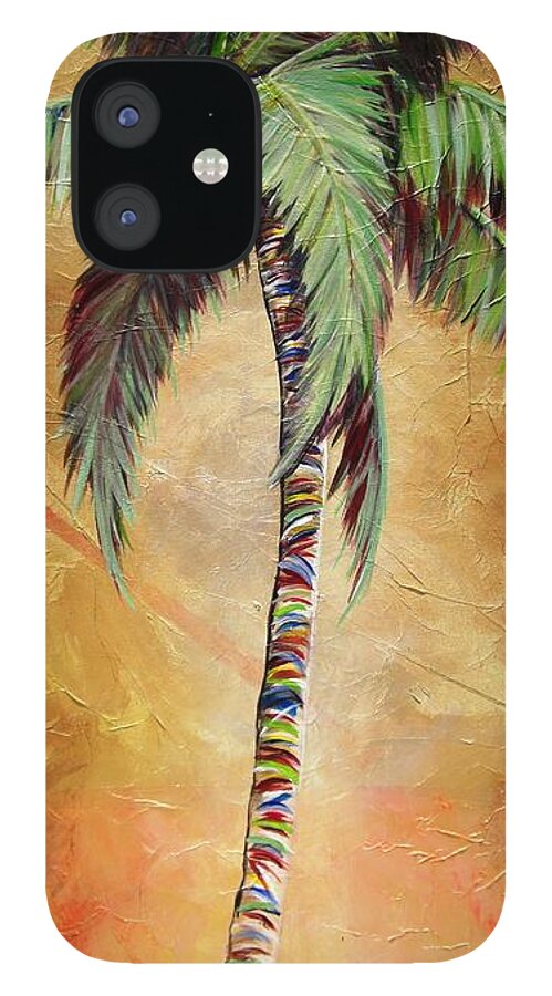 Yellow iPhone 12 Case featuring the painting Mellow Palm II by Kristen Abrahamson
