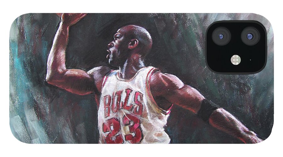 Michael Jordan iPhone 12 Case featuring the pastel Michael Jordan by Ylli Haruni