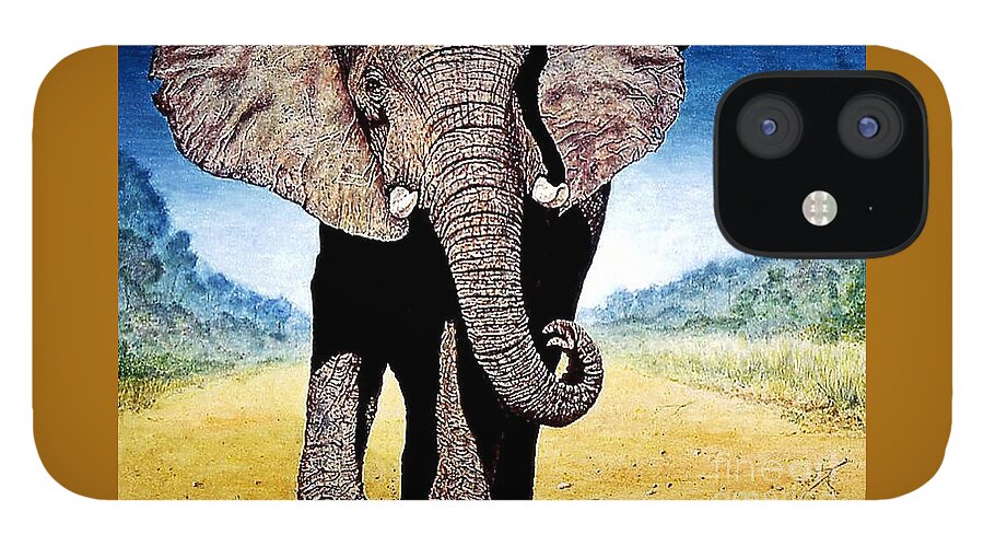 Elephant iPhone 12 Case featuring the painting Mighty Elephant by Hartmut Jager
