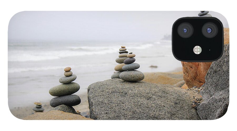 Zen Rocks iPhone 12 Case featuring the photograph Misty Morning by Alison Frank