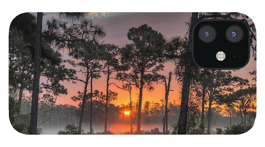 Sunrise iPhone 12 Case featuring the photograph Misty Morning Sunrise by Justin Battles