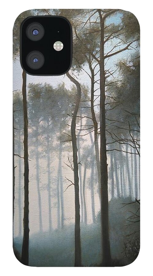 Trees iPhone 12 Case featuring the painting Misty Morning Walk by Caroline Philp