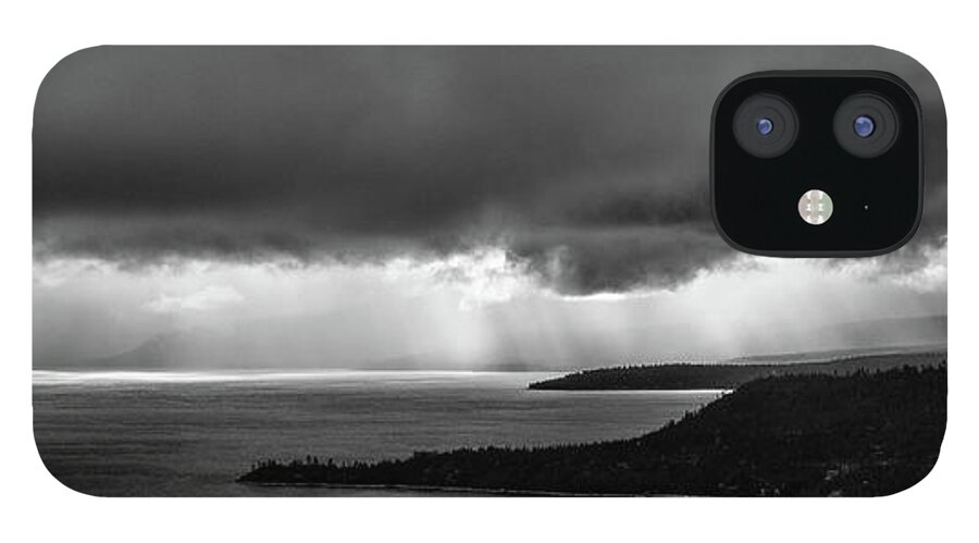 Lake Tahoe Monochrome Storm Panorama iPhone 12 Case featuring the photograph Monochrome Storm Panorama by Martin Gollery