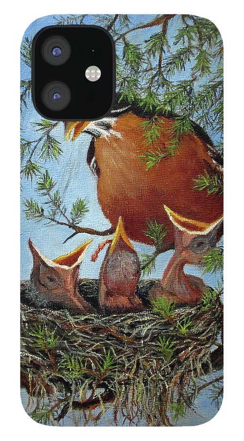 Wildlife iPhone 12 Case featuring the painting More Food by Roseann Gilmore