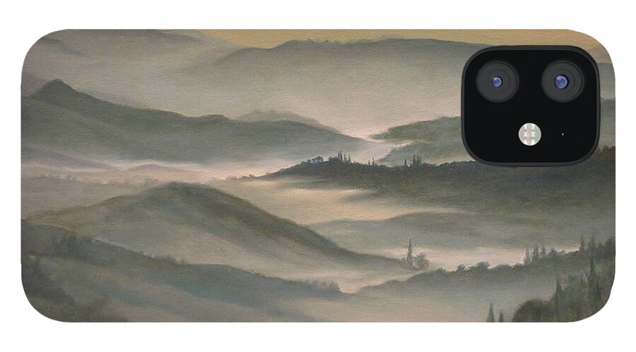 Landscape iPhone 12 Case featuring the painting Morning Mist by Caroline Philp
