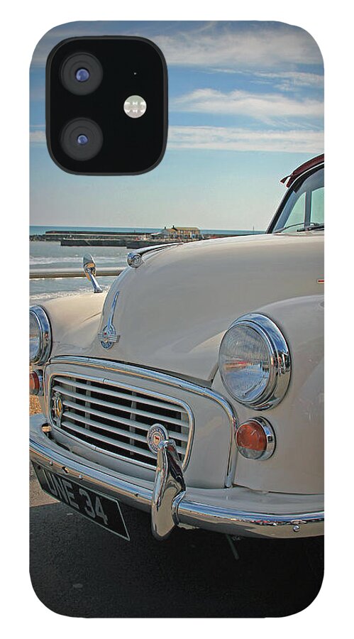 Morris Minor iPhone 12 Case featuring the photograph Morris Minor at the Beach by Ruth Parsons
