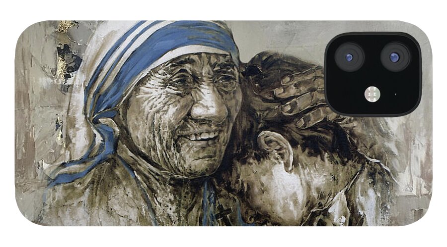 Mother Teresa iPhone 12 Case featuring the painting Mother Teresa Portrait by Gull G