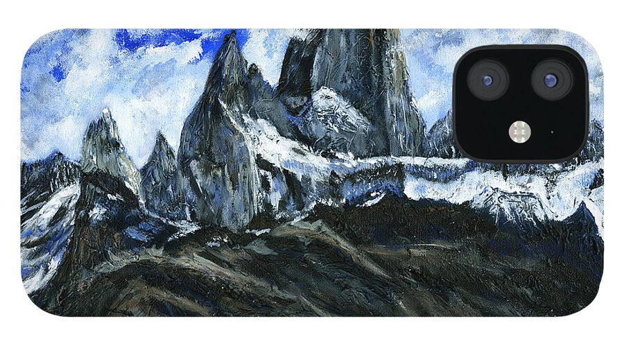 Acrylic Painting iPhone 12 Case featuring the painting Mount Fitz Roy Painting by Timothy Hacker