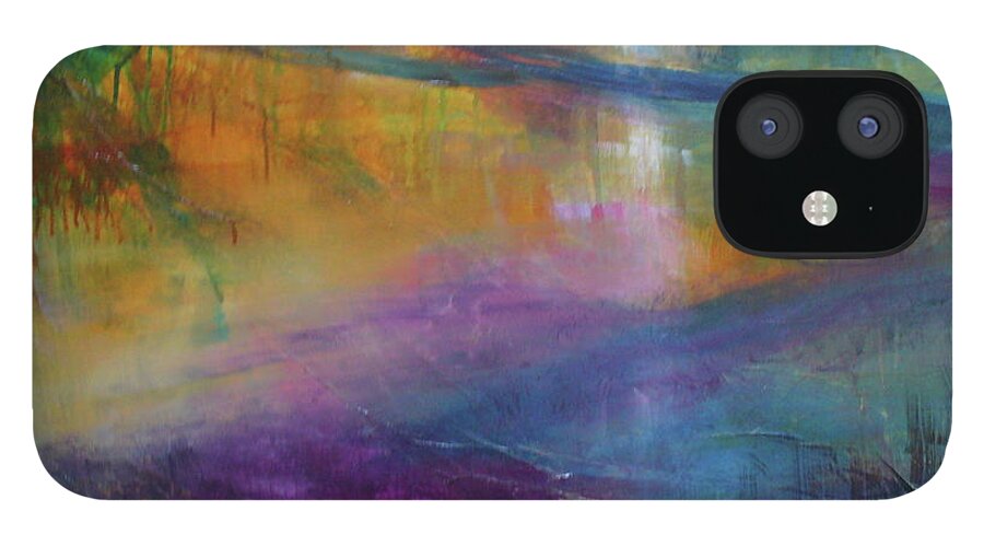 Abstract iPhone 12 Case featuring the painting Music of the Night by Mary Sullivan