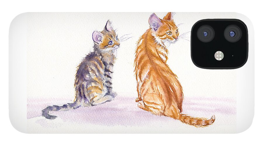 Kittens iPhone 12 Case featuring the painting Two Kittens - My Big Sister by Debra Hall