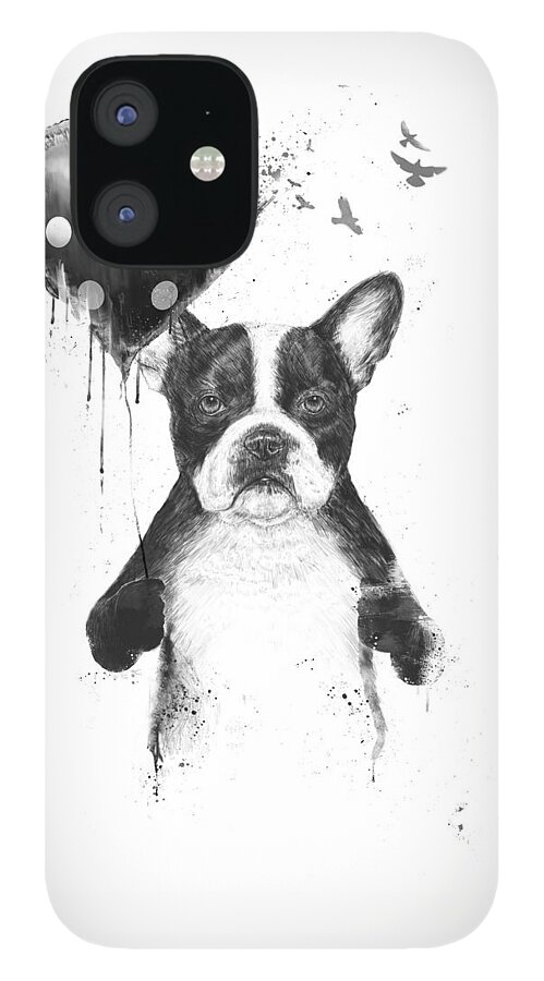 Bulldog iPhone 12 Case featuring the mixed media My heart goes boom by Balazs Solti