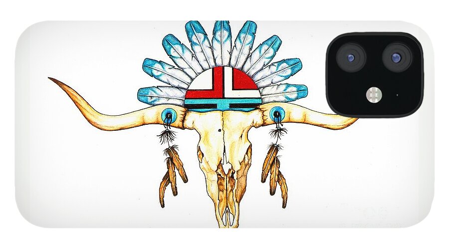Southwestern iPhone 12 Case featuring the drawing Native Guide by Sheryl Unwin