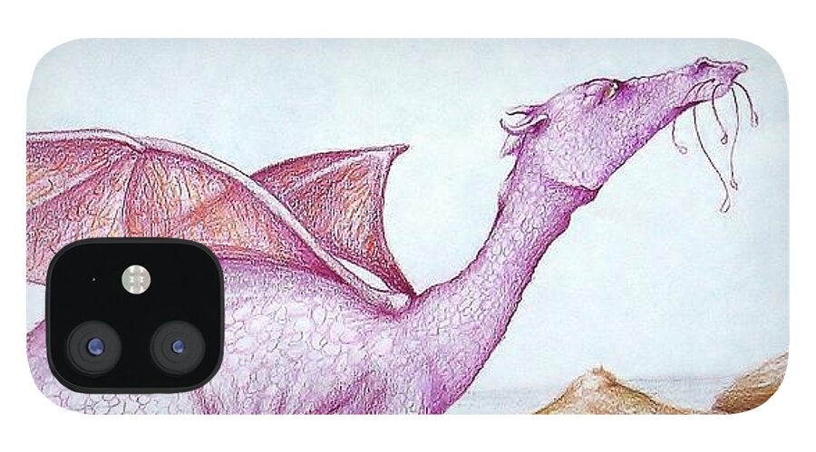 Dragon iPhone 12 Case featuring the drawing Nessy's cousin by K M Pawelec