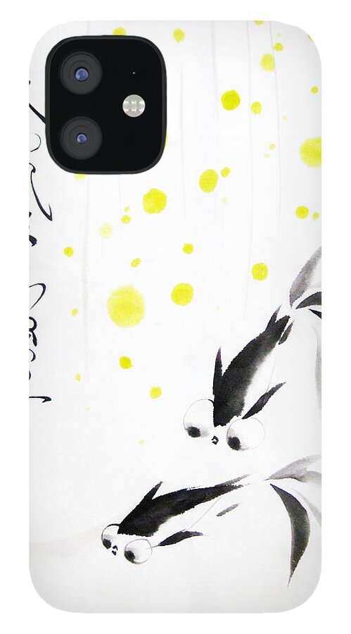 Chinese iPhone 12 Case featuring the painting Fishies Couldn't Care Less About The Storm Above by Oiyee At Oystudio