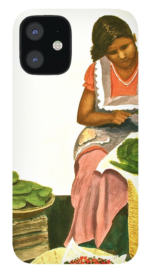 Mexico iPhone 12 Case featuring the painting Nopalita Senorita by Frank SantAgata