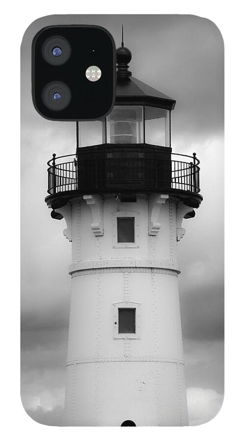 Bonnie Follett iPhone 12 Case featuring the photograph North Canal Lighthouse BW by Bonnie Follett