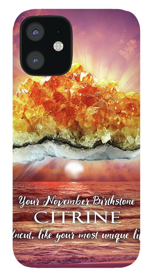 November iPhone 12 Case featuring the digital art November Birthstone Citrine by Evie Cook