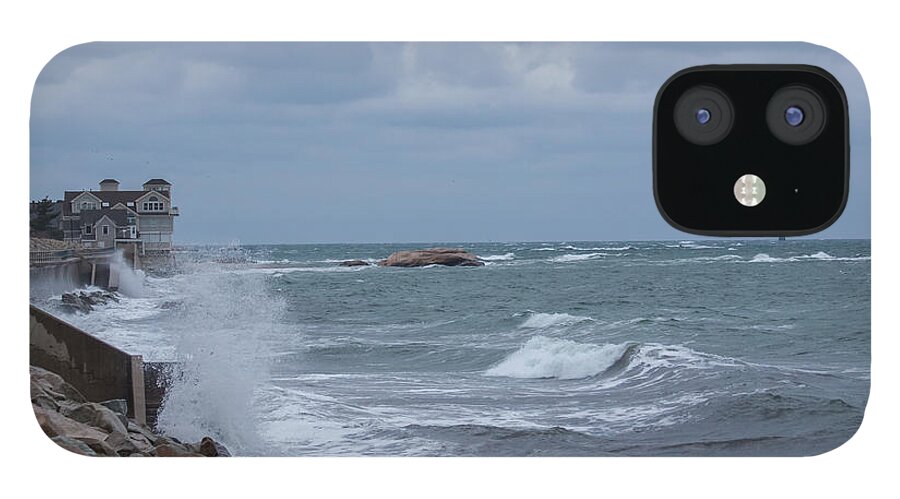 Lighthouse iPhone 12 Case featuring the photograph Ocean Waves at Minot Beach by Brian MacLean