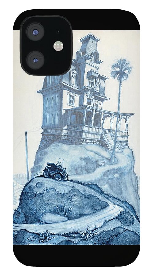 Blue iPhone 12 Case featuring the painting Oil Fields and Orchards by John Reynolds