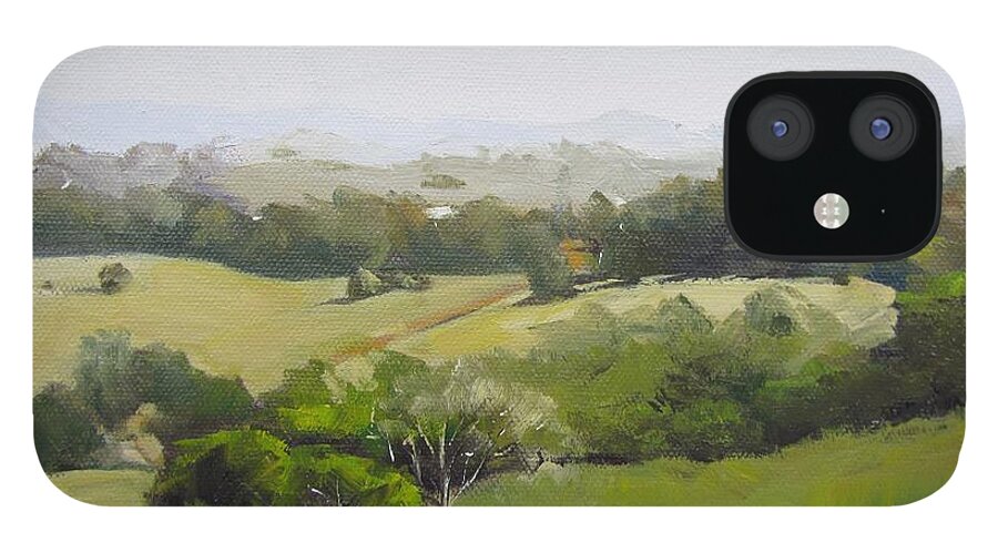 Landscape iPhone 12 Case featuring the painting Oil Painting from Mt Cooroy Sunshine Coast Queensland Australia by Chris Hobel
