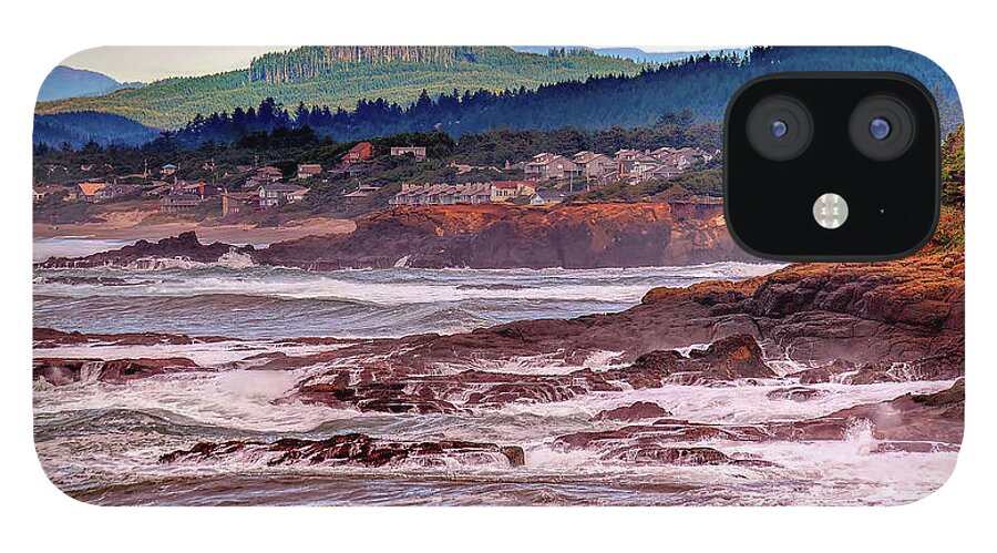 Pacific Ocean Rocks Water Cliff Trees Waves iPhone 12 Case featuring the photograph Oregon Coast one by Wendell Ward
