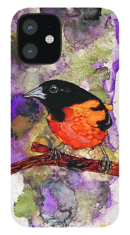Northern Oriole iPhone 12 Case featuring the painting Oriole Love by Jan Killian
