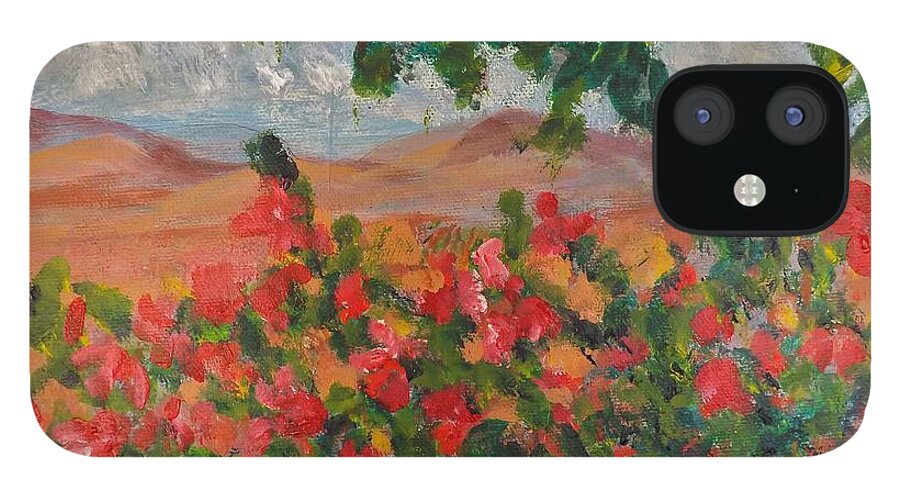 Landscape iPhone 12 Case featuring the painting Out My Back Door by Sherry Killam