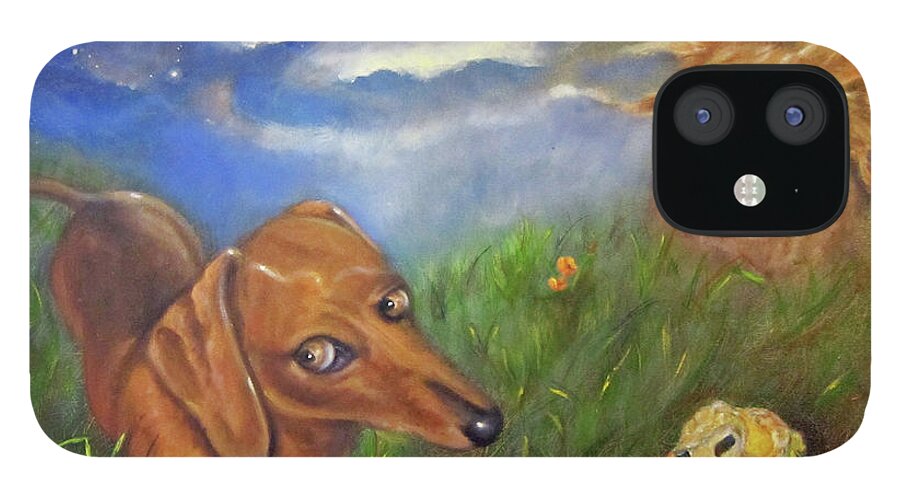 Dogs iPhone 12 Case featuring the painting Pals by Sherry Strong