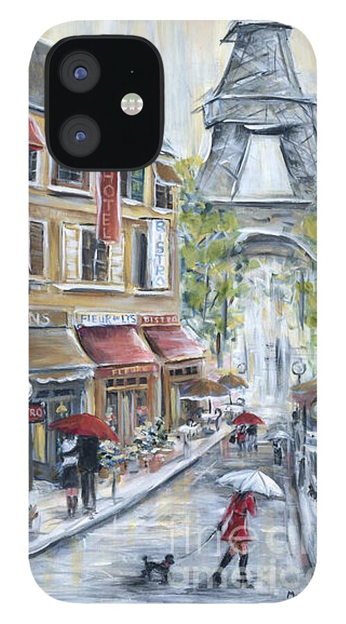 Paris iPhone 12 Case featuring the painting Poodle In Paris by Marilyn Dunlap