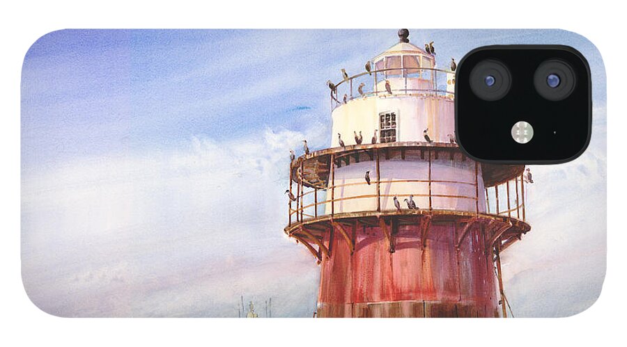 Duxbury Pier Light iPhone 12 Case featuring the painting Passing Bug Light by P Anthony Visco