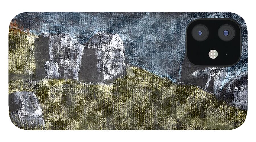  iPhone 12 Case featuring the painting Pastel Stones on Black by Kathleen Barnes