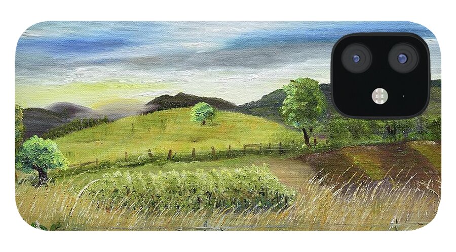 Chateau Meichtry Vineyard iPhone 12 Case featuring the painting Pasture Love at Chateau Meichtry - Ellijay GA by Jan Dappen
