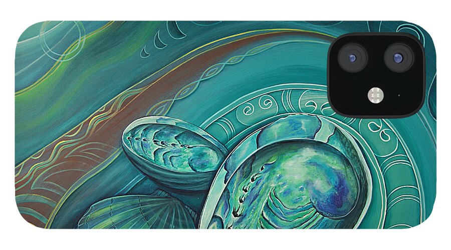 Paua iPhone 12 Case featuring the painting Paua Seabed by Reina Cottier by Reina Cottier