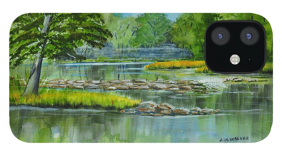 River iPhone 12 Case featuring the painting Peaceful River by John W Walker