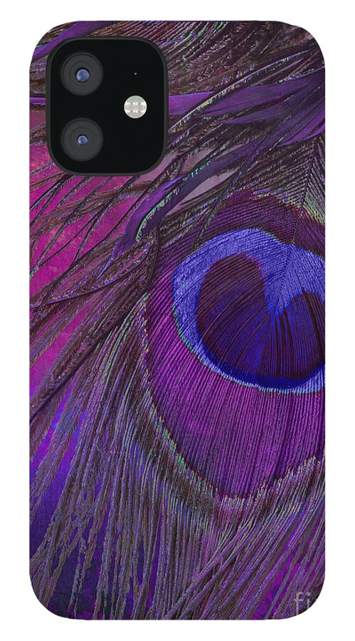 Peacock Feathers iPhone 12 Case featuring the painting Peacock Candy Purple by Mindy Sommers