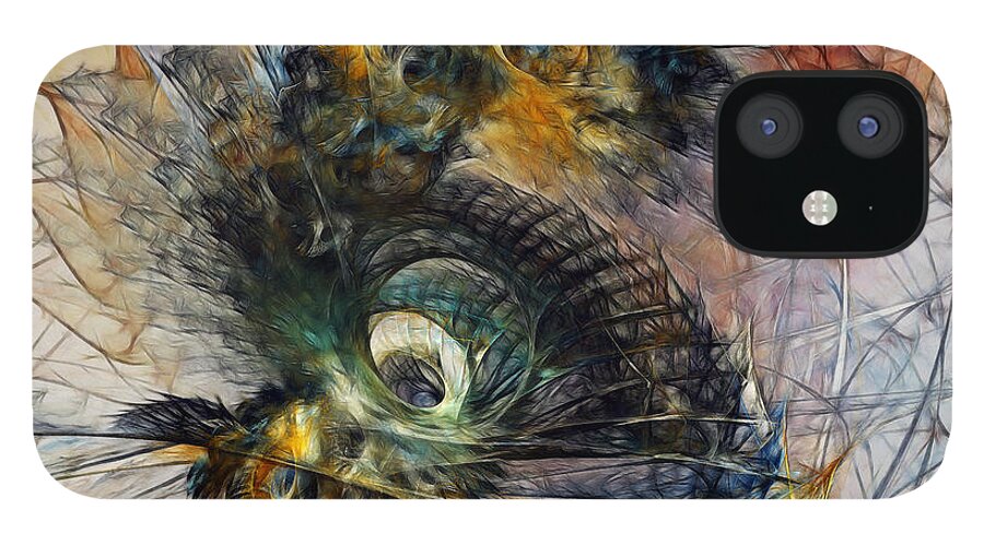 Abstract iPhone 12 Case featuring the digital art Peacock Fan by Karin Kuhlmann
