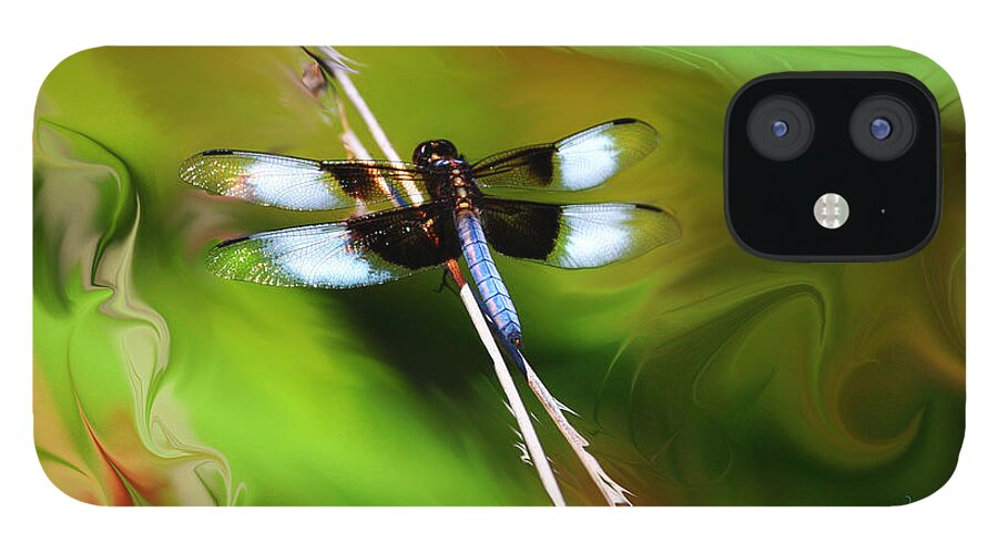 Dragonfly iPhone 12 Case featuring the painting Perched by Lisa Redfern