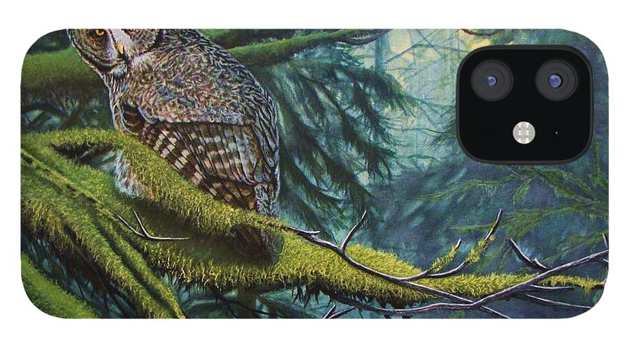 Owl iPhone 12 Case featuring the painting Phantom of The North by Greg and Linda Halom