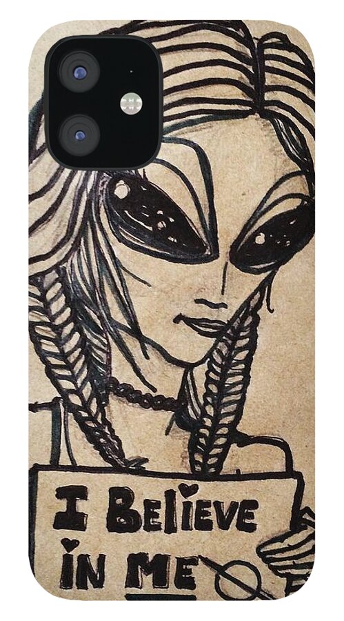 Pigtails iPhone 12 Case featuring the drawing Pigtalien Girl by Similar Alien