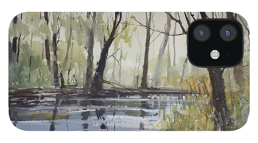 Ryan Radke iPhone 12 Case featuring the painting Pine River Reflections by Ryan Radke