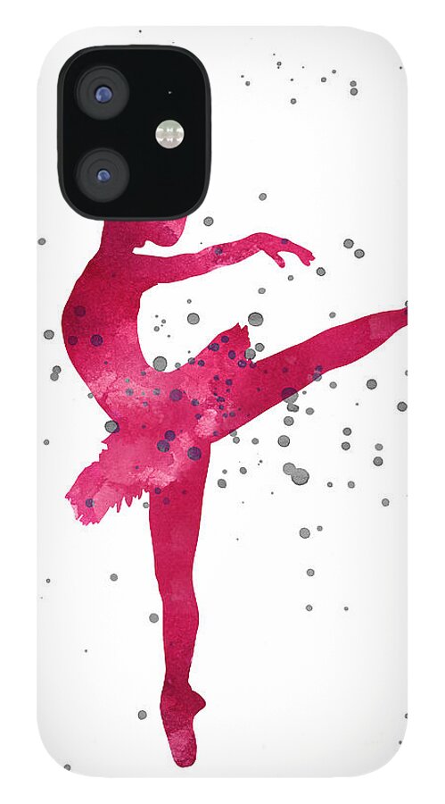 Ballerina iPhone 12 Case featuring the painting Pink ballerina nursery art print by Joanna Szmerdt