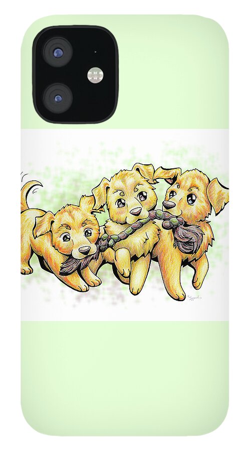 Puppy iPhone 12 Case featuring the drawing PLAYTIME Golden Retriever by Sipporah Art and Illustration